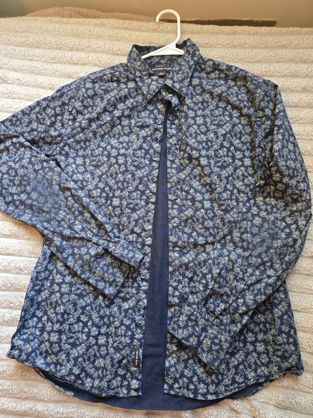 Michael Kors Navy Floral-Print Button Down Shirt